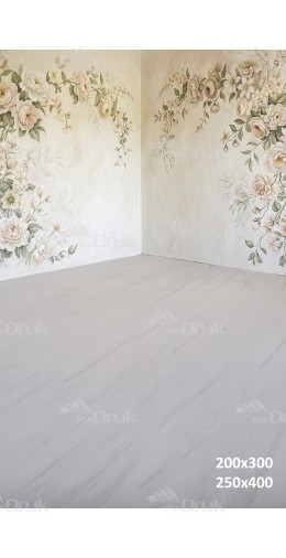 Tło fotograficzne „Kremowa ściana z kwiatową dekoracją w stylu romantycznym” | 4094